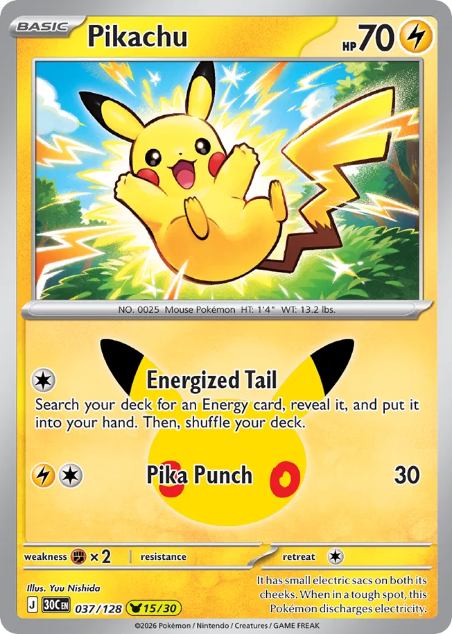 Pikachu - 30th Celebration - 037/128 - Holofoil