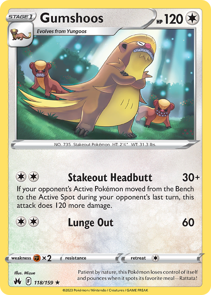 Gumshoos - Crown Zenith - 118/159 - Reverse Holofoil