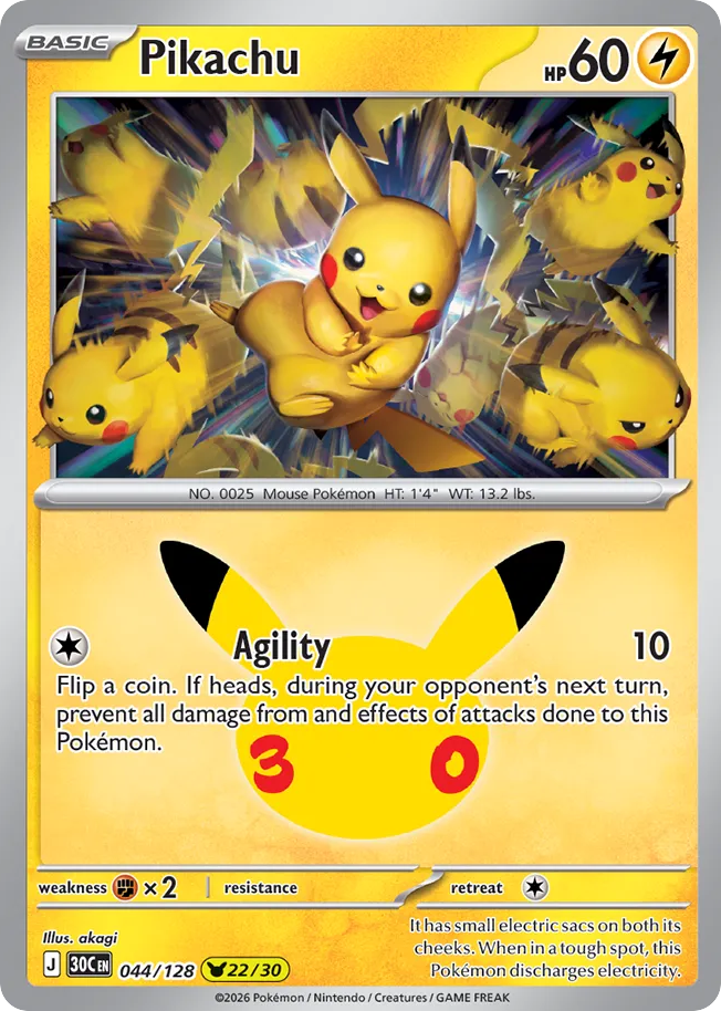 Pikachu - 30th Celebration - 044/128 - Holofoil