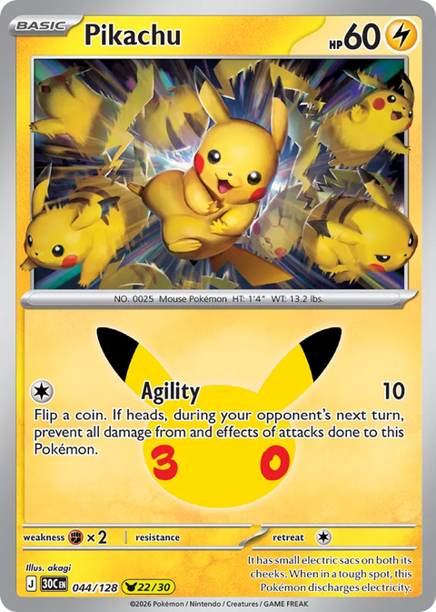 Pikachu - 30th Celebration - 044/128 - Holofoil