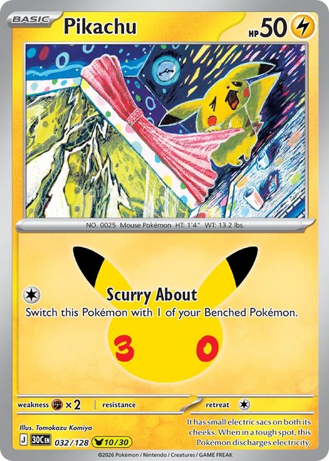 Pikachu - 30th Celebration - 032/128 - Holofoil