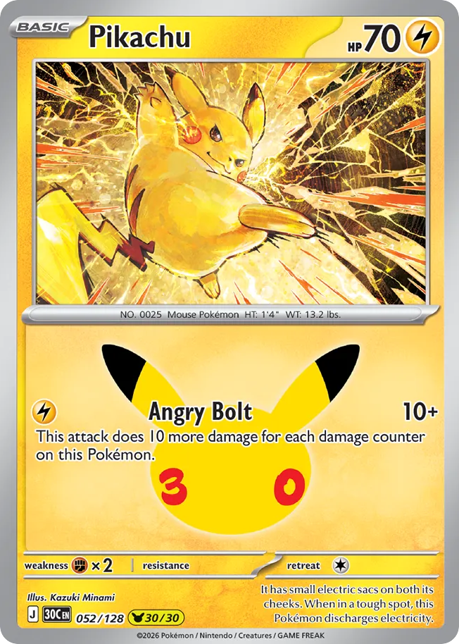 Pikachu - 30th Celebration - 052/128 - Holofoil