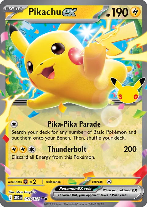 Pikachu ex - 30th Celebration - 053/128 - Holofoil
