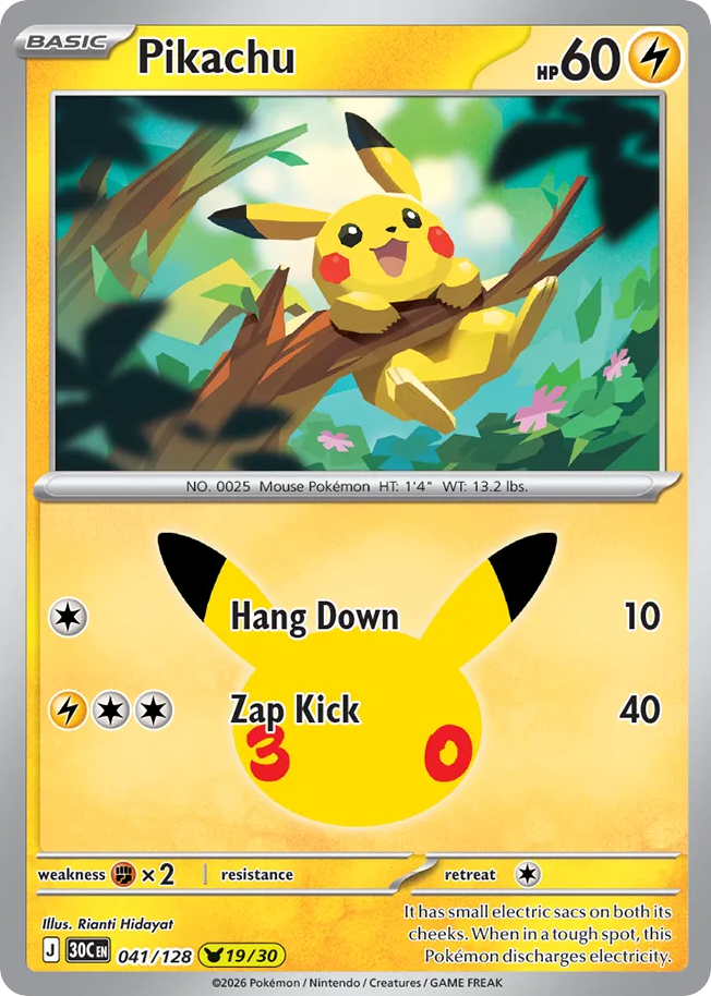 Pikachu - 30th Celebration - 041/128 - Holofoil