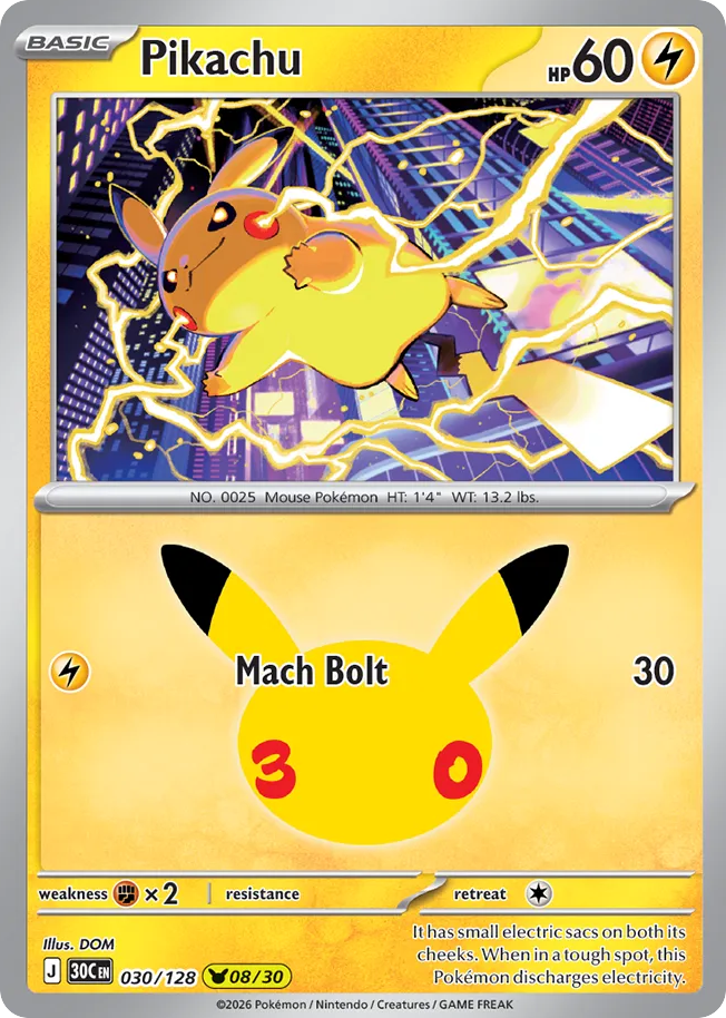 Pikachu - 30th Celebration - 030/128 - Holofoil