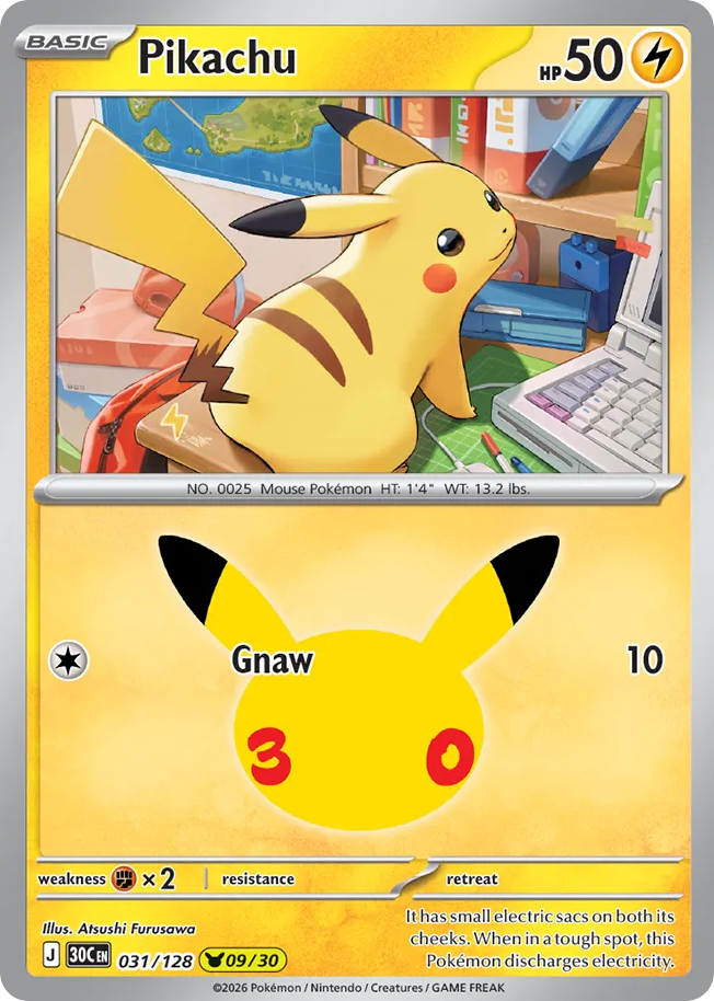 Pikachu - 30th Celebration - 031/128 - Holofoil