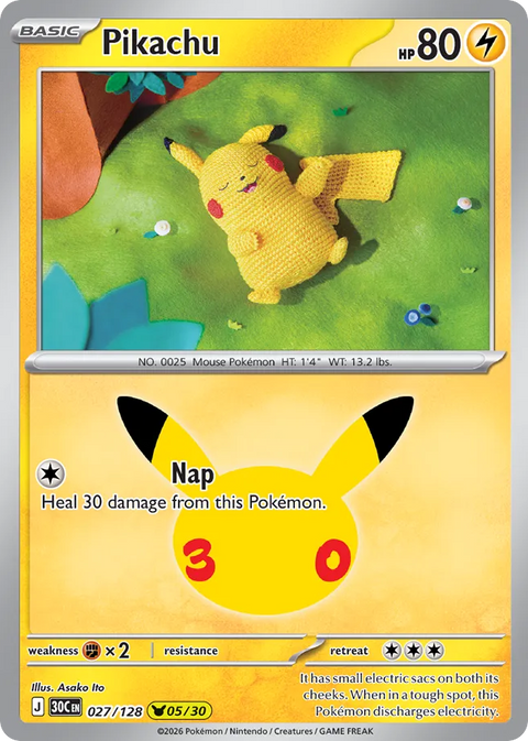 Pikachu - 30th Celebration - 027/128 - Holofoil