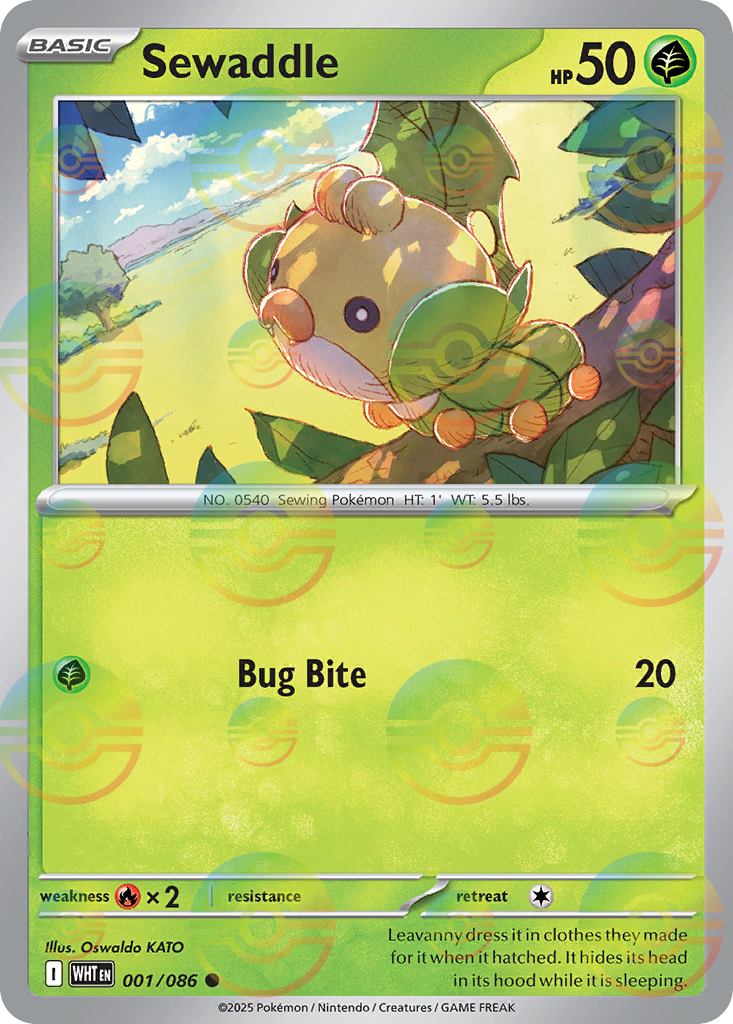 Sewaddle - White Flare - 001/086 - Poke Ball Reverse Holofoil